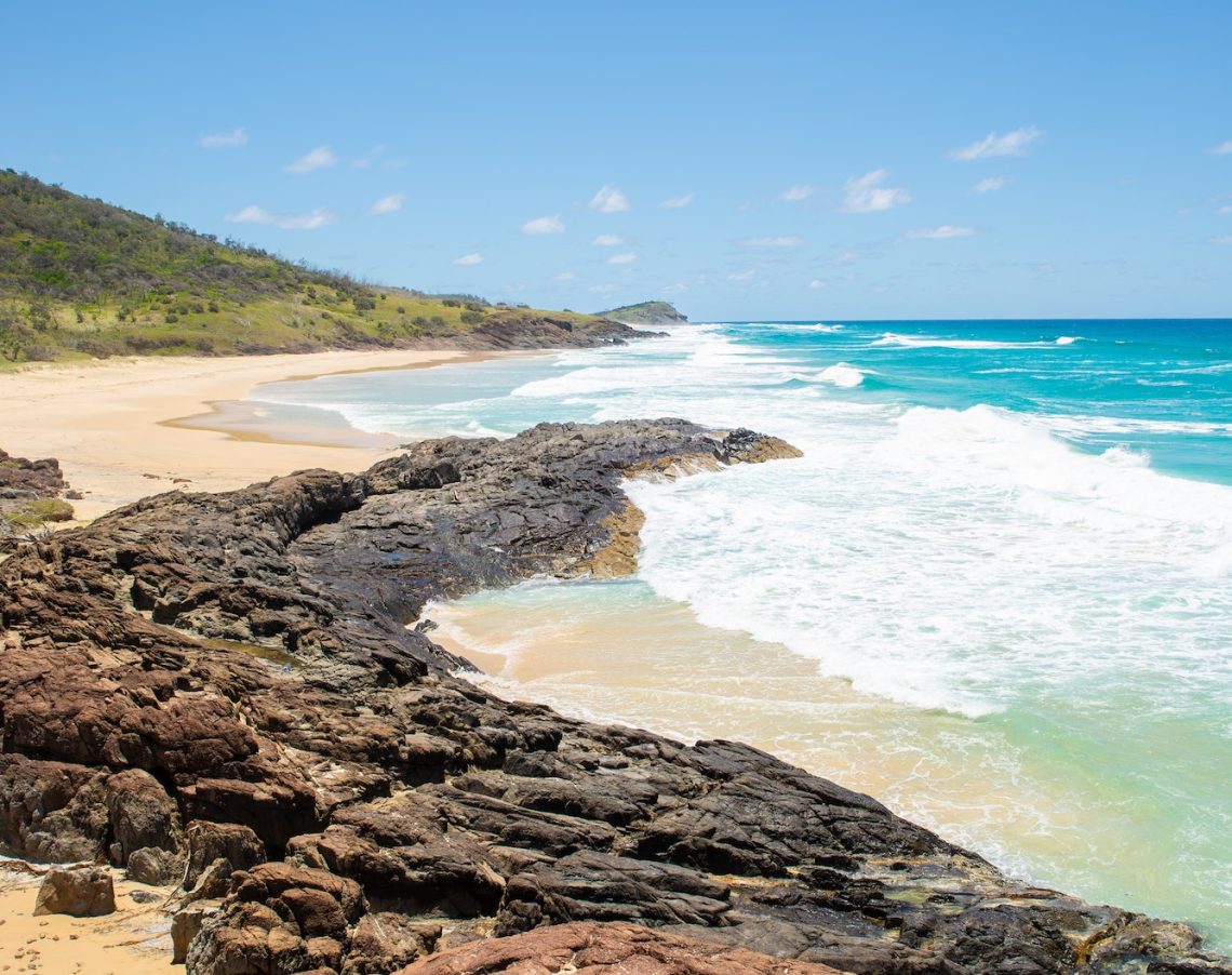 Vertical Scenic View of Seashore in a Sunny Day.Champagne Pools,Fraser Island,Queensland,Australia